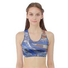 Harvard Mayfair Hokusai Chalk Wave Fuji Sports Bra With Border by Celenk