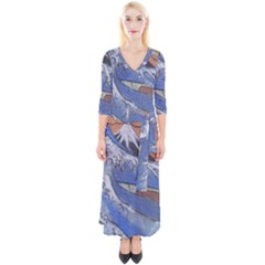 Harvard Mayfair Hokusai Chalk Wave Fuji Quarter Sleeve Wrap Maxi Dress by Celenk