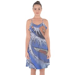 Harvard Mayfair Hokusai Chalk Wave Fuji Ruffle Detail Chiffon Dress by Celenk