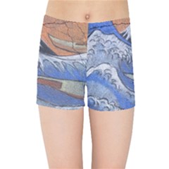 Harvard Mayfair Hokusai Chalk Wave Fuji Kids Sports Shorts by Celenk