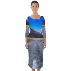 Road Mountain Landscape Travel Quarter Sleeve Midi Bodycon Dress