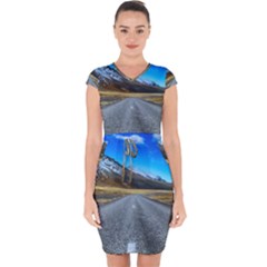 Road Mountain Landscape Travel Capsleeve Drawstring Dress 