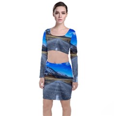 Road Mountain Landscape Travel Long Sleeve Crop Top & Bodycon Skirt Set