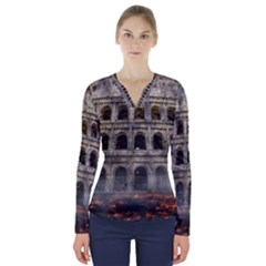 Colosseum Italy Landmark Coliseum V-neck Long Sleeve Top