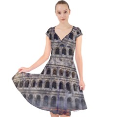 Colosseum Italy Landmark Coliseum Cap Sleeve Front Wrap Midi Dress