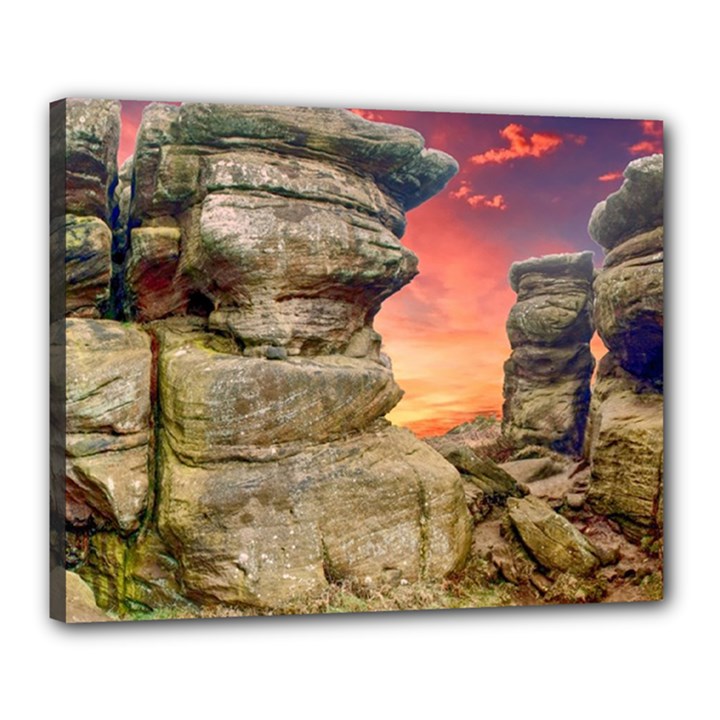 Rocks Landscape Sky Sunset Nature Canvas 20  x 16 