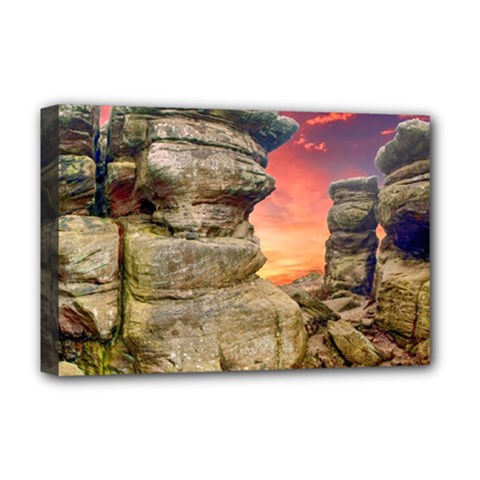 Rocks Landscape Sky Sunset Nature Deluxe Canvas 18  X 12  