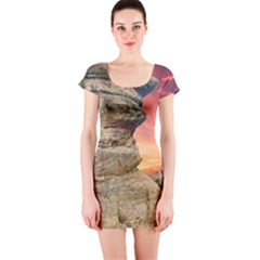 Rocks Landscape Sky Sunset Nature Short Sleeve Bodycon Dress