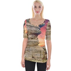 Rocks Landscape Sky Sunset Nature Wide Neckline Tee