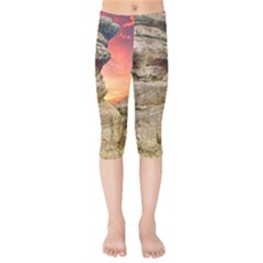 Rocks Landscape Sky Sunset Nature Kids  Capri Leggings 