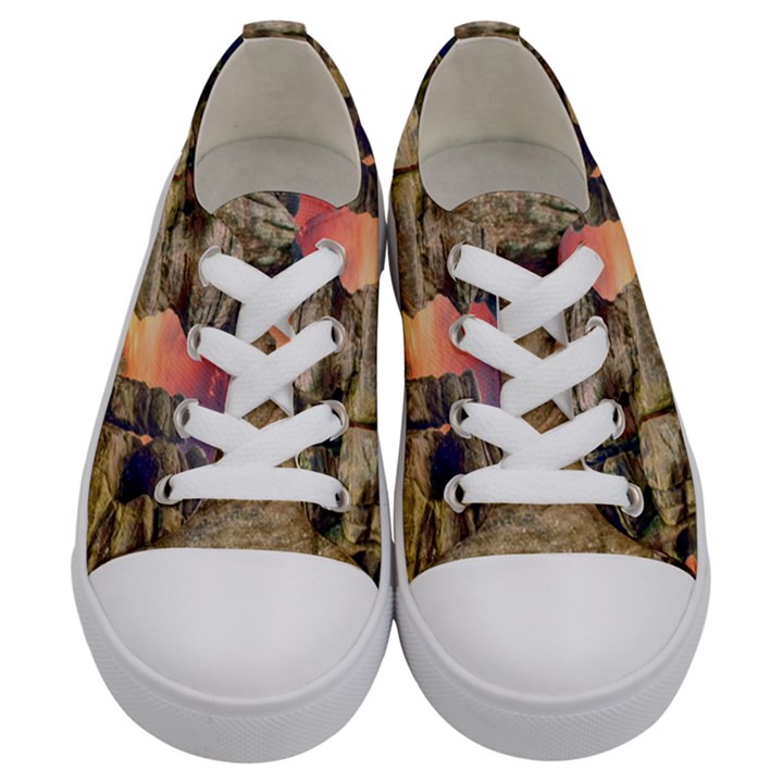 Rocks Landscape Sky Sunset Nature Kids  Low Top Canvas Sneakers