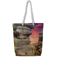 Rocks Landscape Sky Sunset Nature Full Print Rope Handle Tote (small) by Celenk