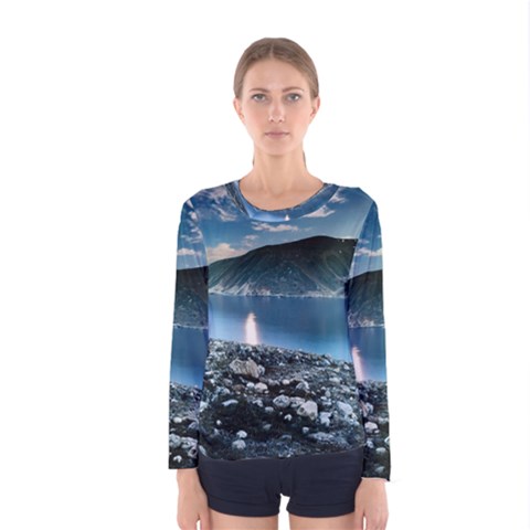 Shore Mountain Water Landscape Women s Long Sleeve Tee by Celenk