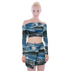 Shore Mountain Water Landscape Off Shoulder Top With Mini Skirt Set