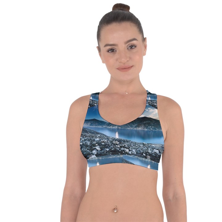 Shore Mountain Water Landscape Cross String Back Sports Bra