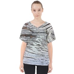 Wood Knot Fabric Texture Pattern Rough V-neck Dolman Drape Top