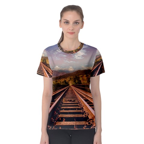 Railway Track Travel Railroad Women s Sport Mesh Tee by Celenk