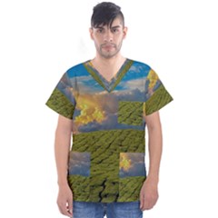 Sunrise Hills Landscape Nature Sky Men s V-neck Scrub Top