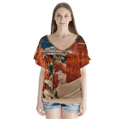 Snow Landscape Winter Cold Nature V-neck Flutter Sleeve Top by Celenk