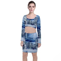 Storm Weather Nature Thunderstorm Long Sleeve Crop Top & Bodycon Skirt Set