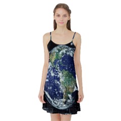 Earth Internet Globalisation Satin Night Slip by Celenk