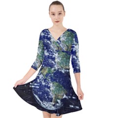 Earth Internet Globalisation Quarter Sleeve Front Wrap Dress	 by Celenk