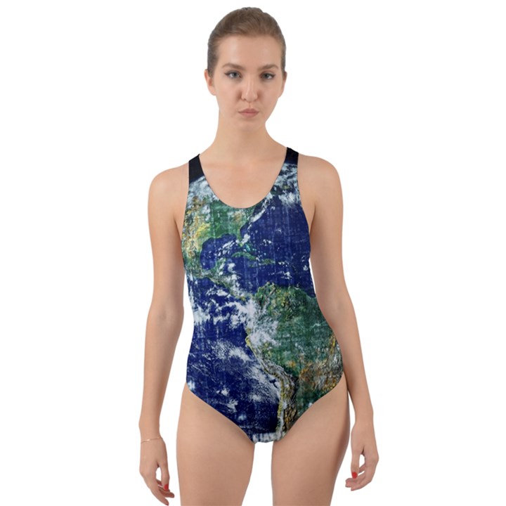 Earth Internet Globalisation Cut-Out Back One Piece Swimsuit