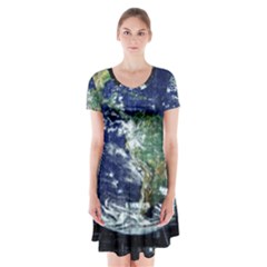 Earth Internet Globalisation Short Sleeve V-neck Flare Dress by Celenk