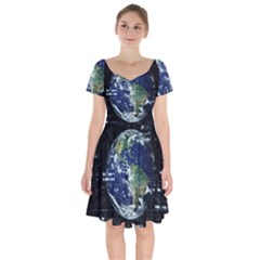 Earth Internet Globalisation Short Sleeve Bardot Dress by Celenk