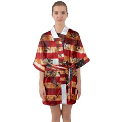 American Flag Usa Symbol National Quarter Sleeve Kimono Robe by Celenk