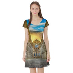 Abbey Ruin Architecture Medieval Short Sleeve Skater Dress by Celenk