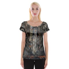 Destruction War Conflict Death Cap Sleeve Tops by Celenk