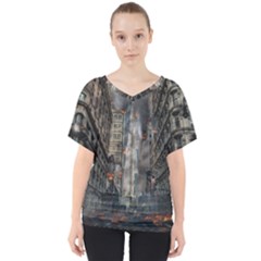 Destruction War Conflict Death V-neck Dolman Drape Top by Celenk