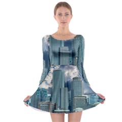 Tower Blocks Skyscraper City Modern Long Sleeve Skater Dress by Celenk