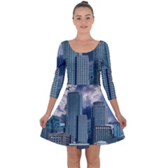 Tower Blocks Skyscraper City Modern Quarter Sleeve Skater Dress