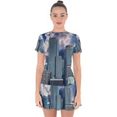 Tower Blocks Skyscraper City Modern Drop Hem Mini Chiffon Dress