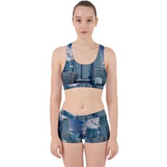 Tower Blocks Skyscraper City Modern Work It Out Sports Bra Set by Celenk