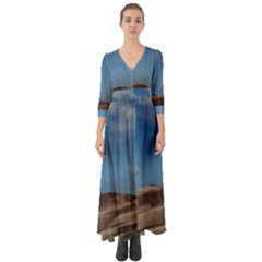 Sand Dune Desert Landscape Dry Button Up Boho Maxi Dress by Celenk