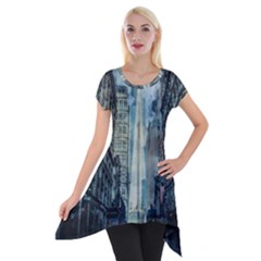 Storm Damage Disaster Weather Short Sleeve Side Drop Tunic by Celenk