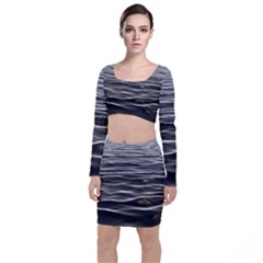 Texture Background Water Long Sleeve Crop Top & Bodycon Skirt Set