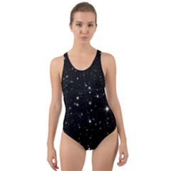 Black Background Texture Stars Cut-out Back One Piece Swimsuit by Celenk