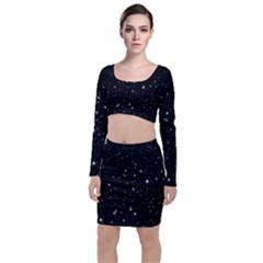 Black Background Texture Stars Long Sleeve Crop Top & Bodycon Skirt Set