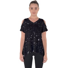 Black Background Texture Stars Cut Out Side Drop Tee