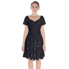 Black Background Texture Stars Short Sleeve Bardot Dress by Celenk