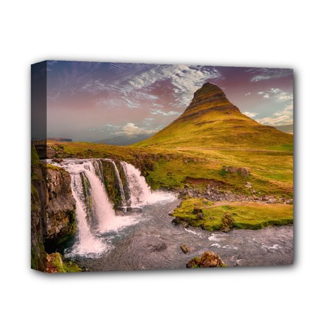 Nature Mountains Cliff Waterfall Deluxe Canvas 14  X 11  by Celenk