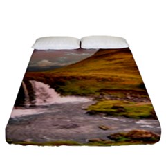 Nature Mountains Cliff Waterfall Fitted Sheet (king Size) by Celenk