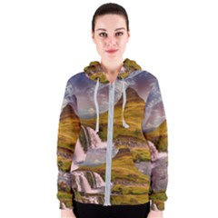 Nature Mountains Cliff Waterfall Women s Zipper Hoodie