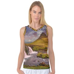 Nature Mountains Cliff Waterfall Women s Basketball Tank Top by Celenk