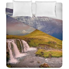 Nature Mountains Cliff Waterfall Duvet Cover Double Side (california King Size) by Celenk