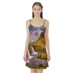 Nature Mountains Cliff Waterfall Satin Night Slip